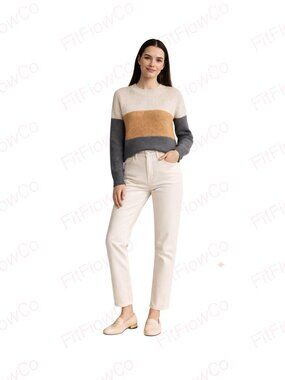 Hollister Colorblock Ribbed Knit Sweater Beige/Tan/Grey  Size M